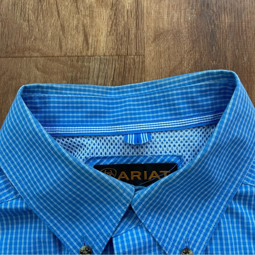 Ariat Pro Series Short Sleeve Shirt Mens Large Button Down Blue Plaid - Picture 7 of 11